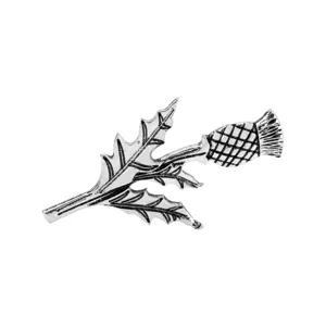 Detailed vintage Scottish thistle brooch pin in antique silver finish for clothing