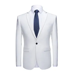 Vooraanzicht detail van een slim-fit witte heren blazer voor bruiloften en feesten