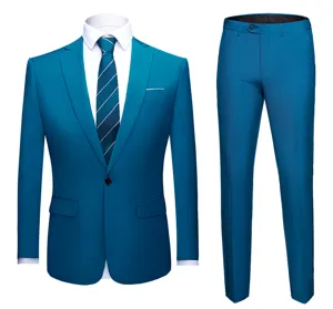 Professioneel tweedelig slim-fit herenpak in pauwblauw voor formele gelegenheden.