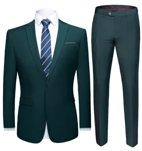 Detailweergave van een elegant donkergroen slim-fit herenpak voor formele bruiloften