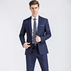 Klassiek marineblauw slim fit tweedelig herenpak voor professioneel gebruik en bruiloft