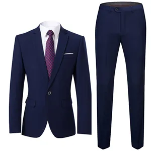 Slim fit marineblauw herenkostuum, tweedelige professionele set