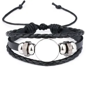Bracelet En Cuir Tissé Multicouche Plateau Vide Base De Gemme De Temps DIY Bijoux De Poignet Artisanaux Pour Femmes Hommes