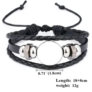 Vue détaillée du bracelet en cuir tressé avec support de 18 mm et mesures précises