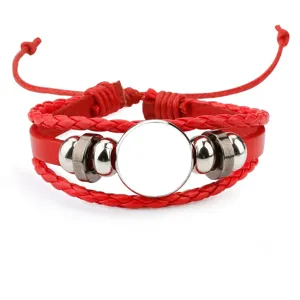 Bracelet DIY en cuir tressé rouge avec plateau rond vierge de 18 mm pour bijoux