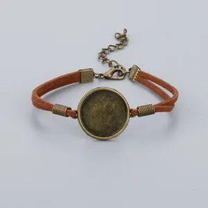 DIY Alloy Time Gemstone Bracelet Blank Base With Tray Korean Velvet Suede Cord Lobster Clasp Jewelry Making Findings