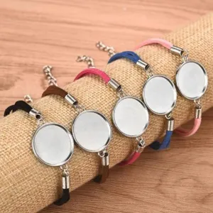 20mm DIY suede cord bracelet base with alloy bezel tray for time gems cabochons