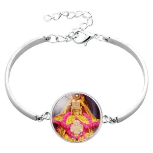Silver alloy bracelet featuring a colorful Mazu goddess image in a glass cabochon