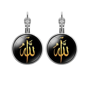 Middle Eastern Islamic Religious Calligraphy Glass Time Gem Alloy Leverback Dangle Earrings Fashion Jewelry Gift