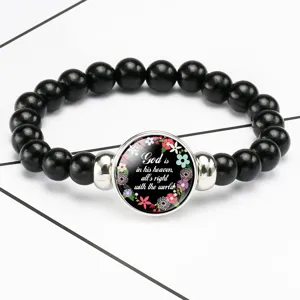 Inspirational Bible Verse Quote Time Gem Glass Beaded Stretch Bracelet Elegant Floral Charm Jewelry Gift For Women