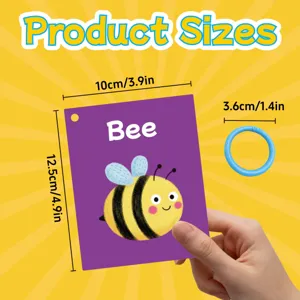 Precise dimensions of children's educational bee flashcard and hanging ring accessory