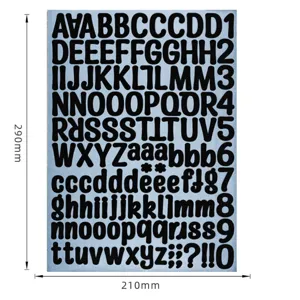 Black glitter alphabet and number sticker sheet measuring 290mm by 210mm for DIY crafts