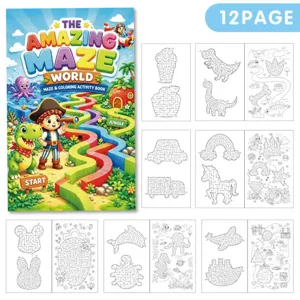 Kinder Labyrinth- und Malbuch mit 12 Seiten Dinosaurier- und Tieraktivitäten.