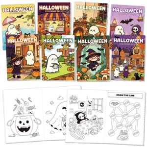 Set di 8 libri da colorare di Halloween per bambini con personaggi dei cartoni animati
