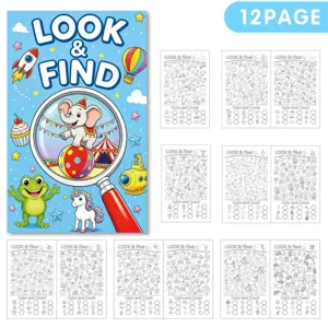 Libro di attività Look and Find da 12 pagine per bambini, educazione e osservazione precoce
