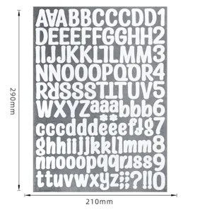 Sheet of white glitter letter and number stickers with dimensions 210x290mm