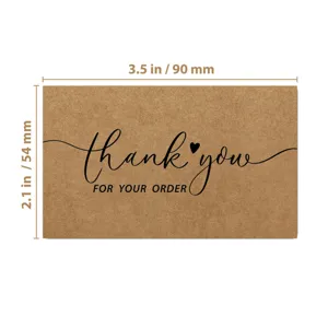 Close-up view of brown kraft paper thank you card with size dimensions in inches