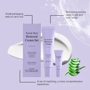 Complete facial hair removal set with cream and calming serum featuring aloe extract