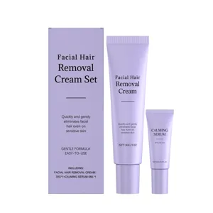 Professional facial hair removal cream set for sensitive skin with aloe vera calming serum