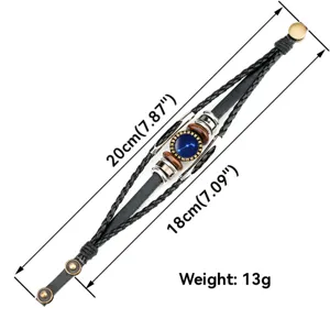 Close-up of zodiac leather bracelet showing length and weight measurements