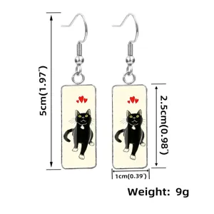 Measurement detail showing the 5cm total length and weight of black cat glass earrings