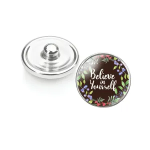 Bouton-pression en verre floral avec citation inspirante, faces avant et arrière