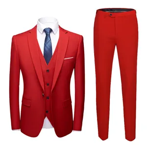 Slim fit men's 3-piece red suit including blazer, vest, and trousers for weddings