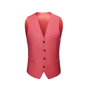 Detailed view of a slim fit coral red men's business casual waistcoat vest