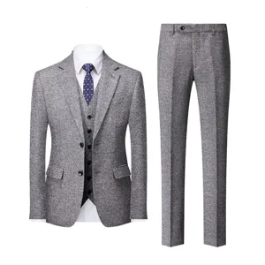 Men's Slim Fit Suit Set Business Casual Formal Suits Jacket Vest Pants Set Acetate Fiber Herringbone Blazer For Wedding Party