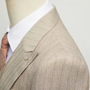 Elegant men's slim fit striped suit jacket in light coffee brown herringbone fabric