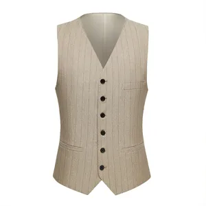 Professional pinstripe men's slim fit suit vest in light khaki with button closure