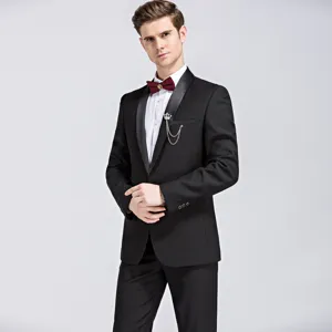Men Slim Fit Formal Suit Set Acetate Fiber Shawl Lapel Wedding Party Tuxedo Jacket Trousers Vest Ensemble Stage Hosting Wear