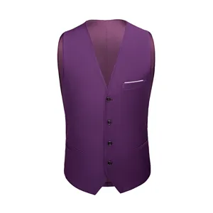 Front view of a classic purple men's suit vest with V-neck and 4-button closure