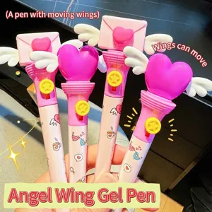 Cute Angel Wing Retractable Gel Pen Moving Wings Black Ink 0.5mm Tip Plastic Girl Student Stationery Gift Pen