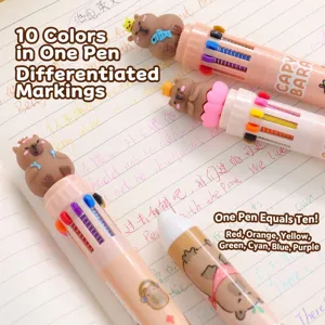 Capybara 10 Color Multi-Function Ballpoint Pen Cute Cartoon 3D Doll Press Type Multicolor Writing Pen Student Stationery