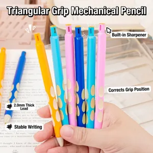 Ergonomic 2.0mm mechanical pencil with grip correction and built-in sharpener
