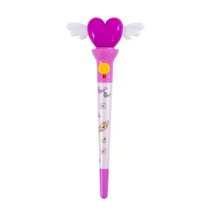 Cute pink ballpoint pen with angel wings and heart design for school stationery gift