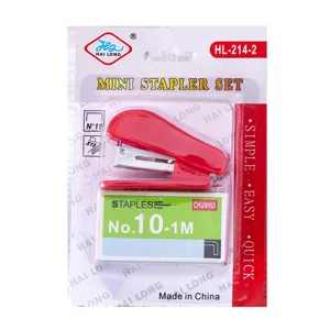 Rotes Mini-Heftgerät-Set mit Heftklammern Nr. 10 in Blisterpackung für Schulkinder