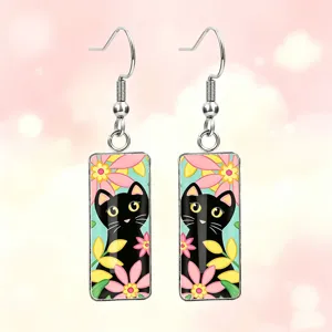 Sweet And Cool Valentine's Day Cute Black Cat Glass Earrings Stainless Steel Ear Hook Fashion Jewelry