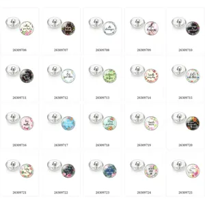 Boutons Pression en Verre DIY Apprêts de Bijoux Interchangeables Mélange Floral Citations Inspirantes Cabochons en Verre Ensemble