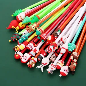 Variety of creative Christmas cartoon gel pens with Santa and reindeer silicone toppers