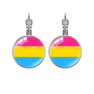 Elegant silver French hook earrings featuring Pansexual pride flag pattern time gems