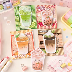 Juego de notas adhesivas bonitas de dibujos animados de té con leche y café escolar