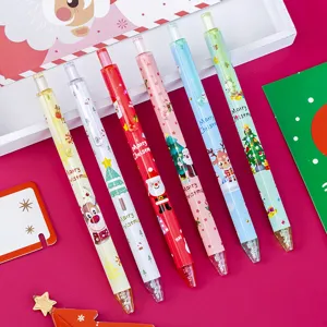 Set of 6 cute cartoon Christmas gel pens featuring festive Santa and reindeer patterns