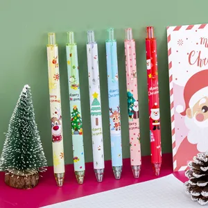 Set of six colorful Christmas themed gel pens with cute holiday cartoon patterns.