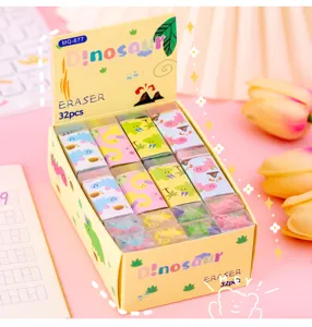 Boxed collection of 32 pieces of cute dinosaur cartoon erasers for student stationery