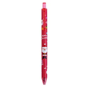 Red Christmas gel pen featuring a cute cartoon Santa Claus design on a white background