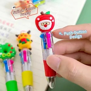 Simpatica penna a sfera multicolore natalizia con meccanismo a scatto per regali studenti