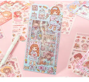 Détails d'autocollants fille dessin animé étanches en PVC pour décoration de journal