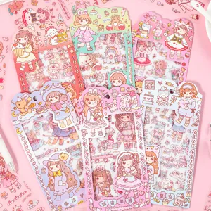 Autocollants Décoratifs Imperméables en PVC de Dessin Animé de Fille Mignonne Film Adhésif Pailleté pour Journal de Bricolage Album Matériaux de Scrapbooking
